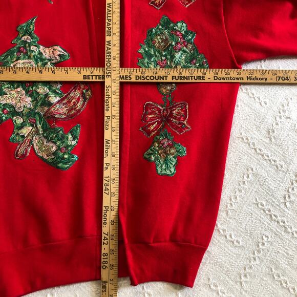 VTG 90s Girardin Christmas Cardinal Sweatshirt Cardigan L Glitter Appliqué USA - Picture 9 of 13